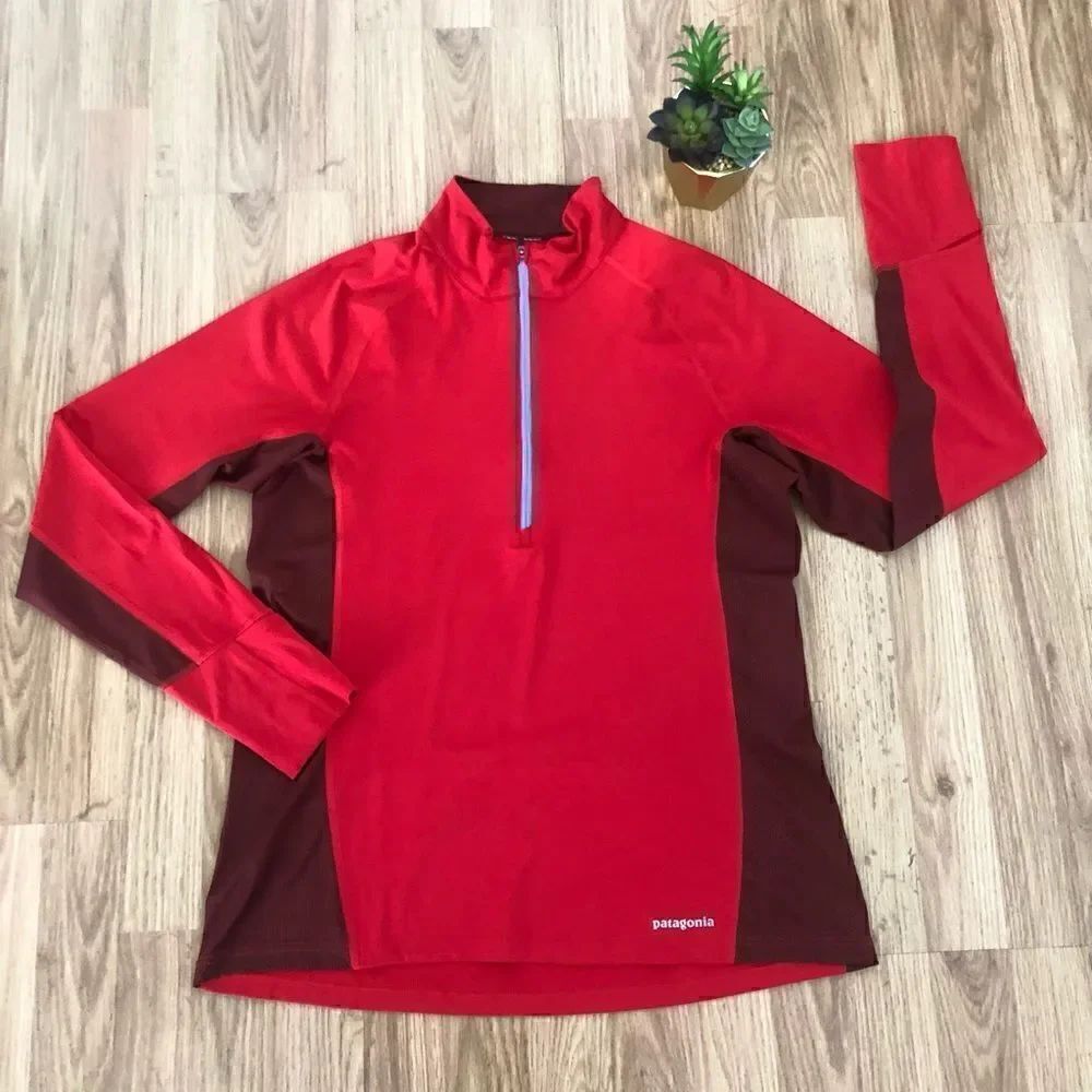 PATAGONIA Womens RED COLORBLOCK 1/2 ZIP LIGHTWEIGHT PULLOVER